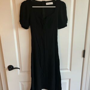 Petal & Pup Black Midi Dress with Puff Sleeves